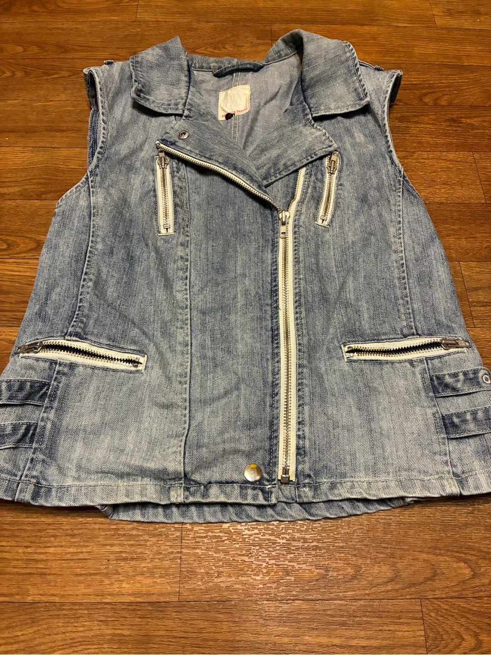 Rebecca Taylor Moto Light Blue Denim Vest with Metal Zip Detail Size Medium
